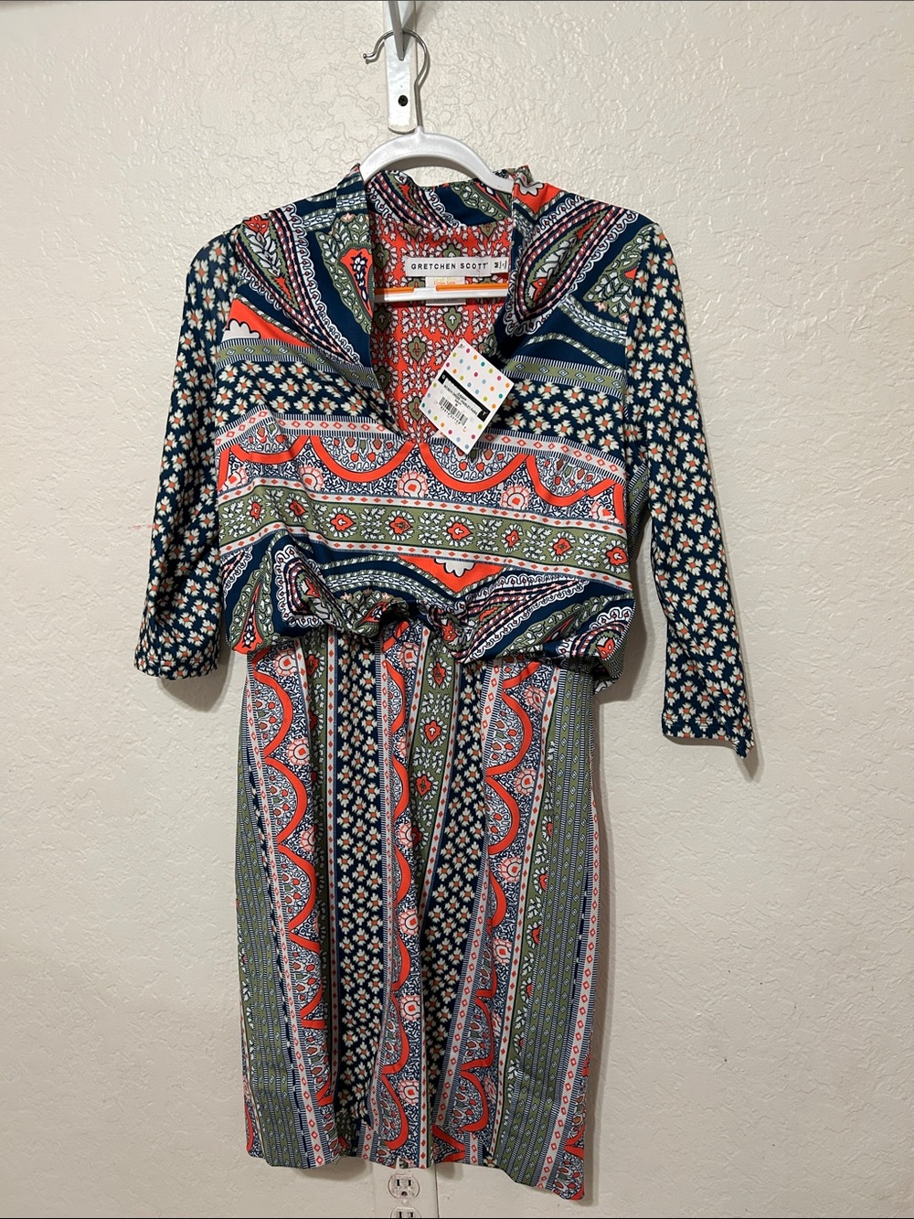 🎼Gretchen Scott Designs so sexy Navy, Coral, Green Paisley park Dress size M NEW - Picture 5 of 13